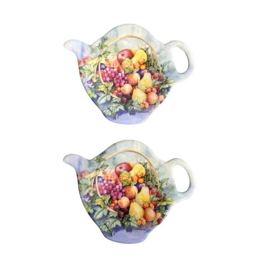 Italian Melamine Tea Bag Holders Fruit Basket Art Made in Italy Lot of 2 Vintage